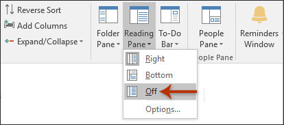 select off in reading pane to turn it off