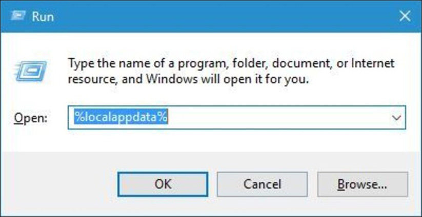type localappdate to delete outlook app data