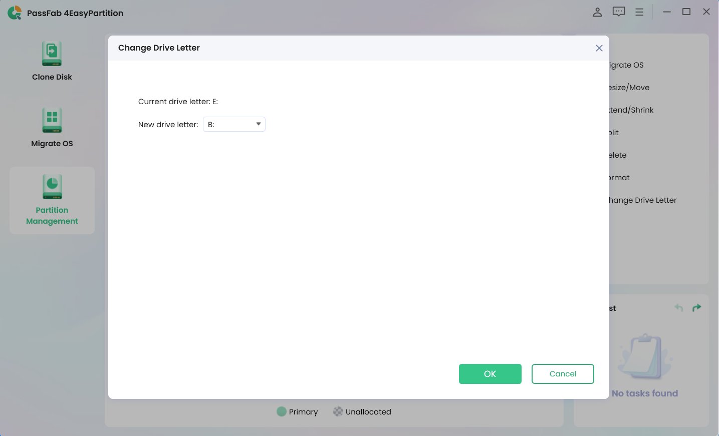 Cambia lettera di unità Windows 10 PassFab 4EasyPartition