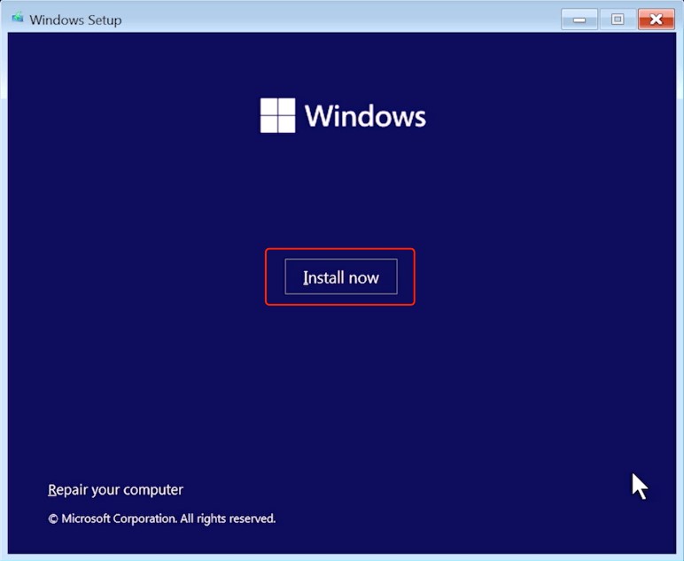 Click on install now