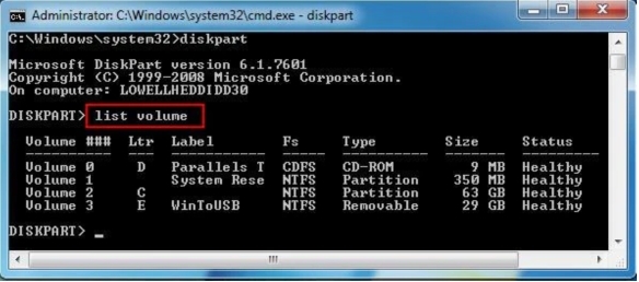 Cambia lettera di unità in CMD