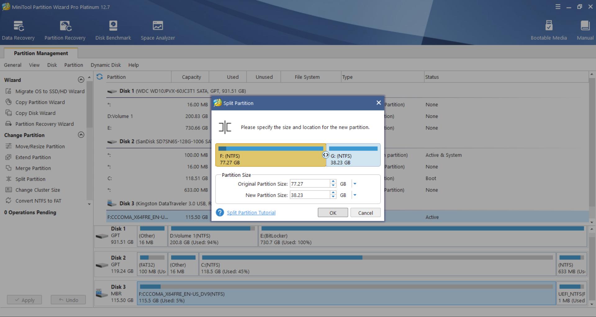 Minitool Partition Wizard를 사용하여 파티션을 분할하는 방법