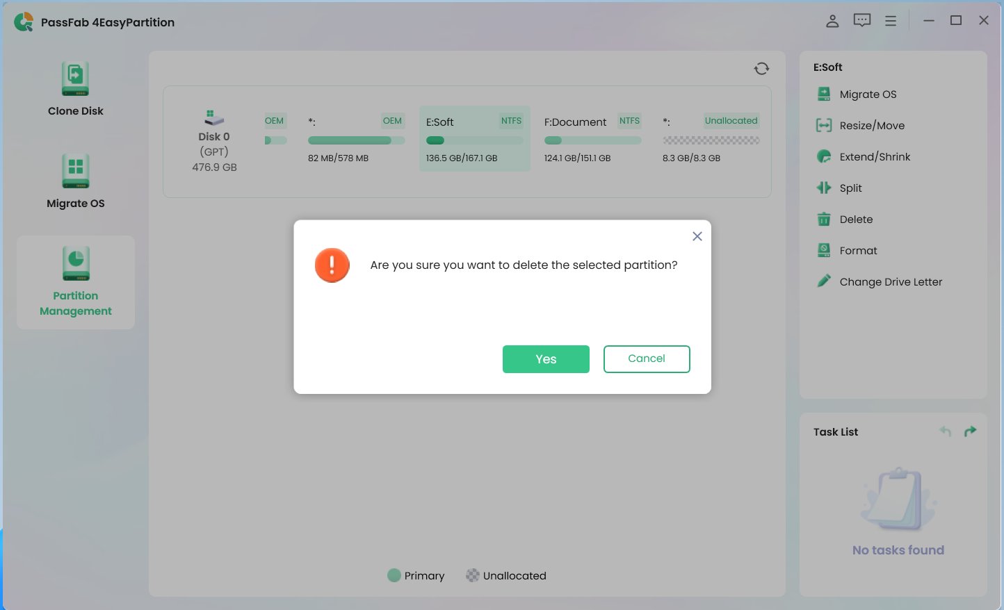 unpartition a hard drive with PassFab 4EasyPartition 