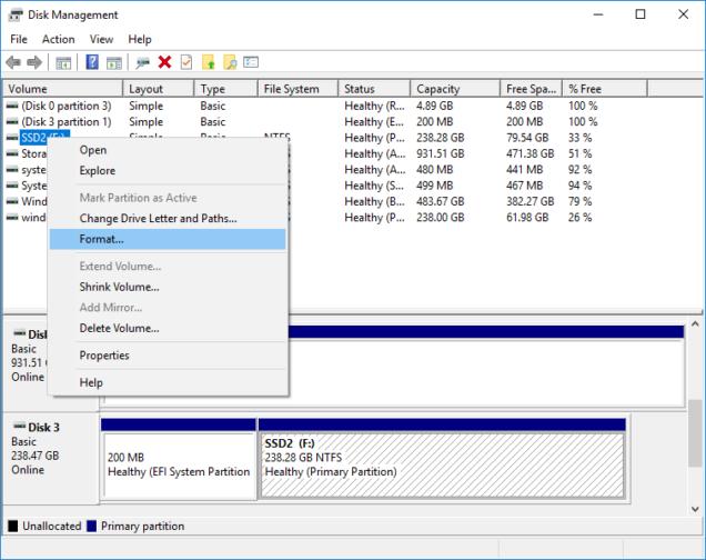 Format a hard drive with Disk Management