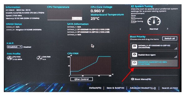 Image of booting from the new SSD