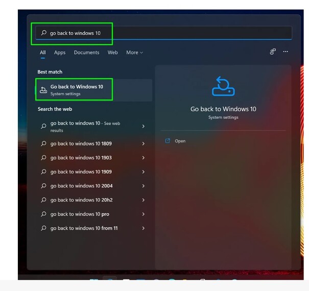 Image of first step of changing from Window 11 to Windows 10