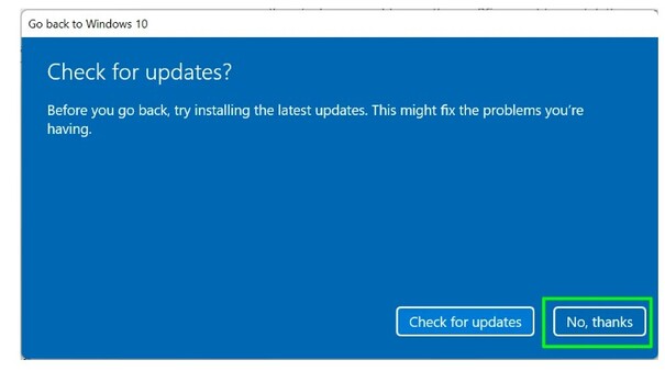 Image of fourth step of changing from Window 11 to Windows 10