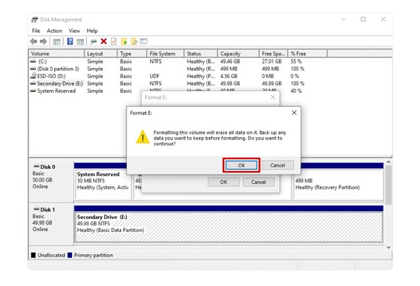 Image of the fourth step formatting damaged partition via disk management