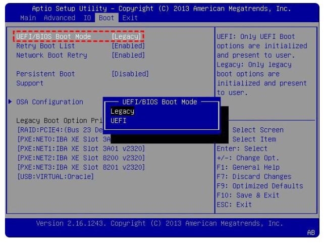 Image of the UEFI/BIOS Boot Mode