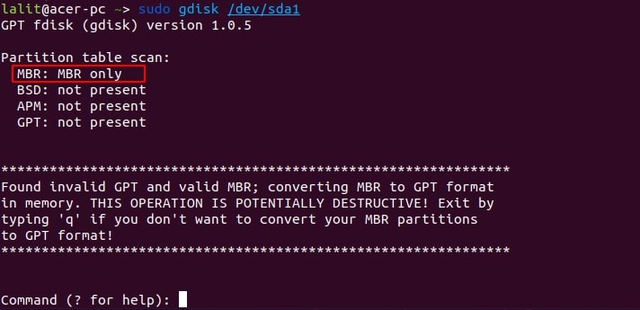 Linux convertir MBR en GPT
