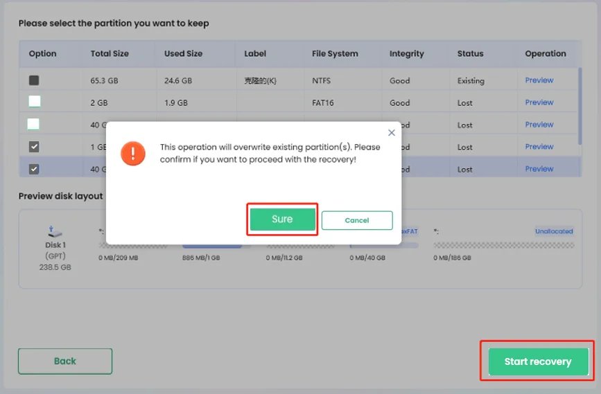 Recuperar partición - Confirmar