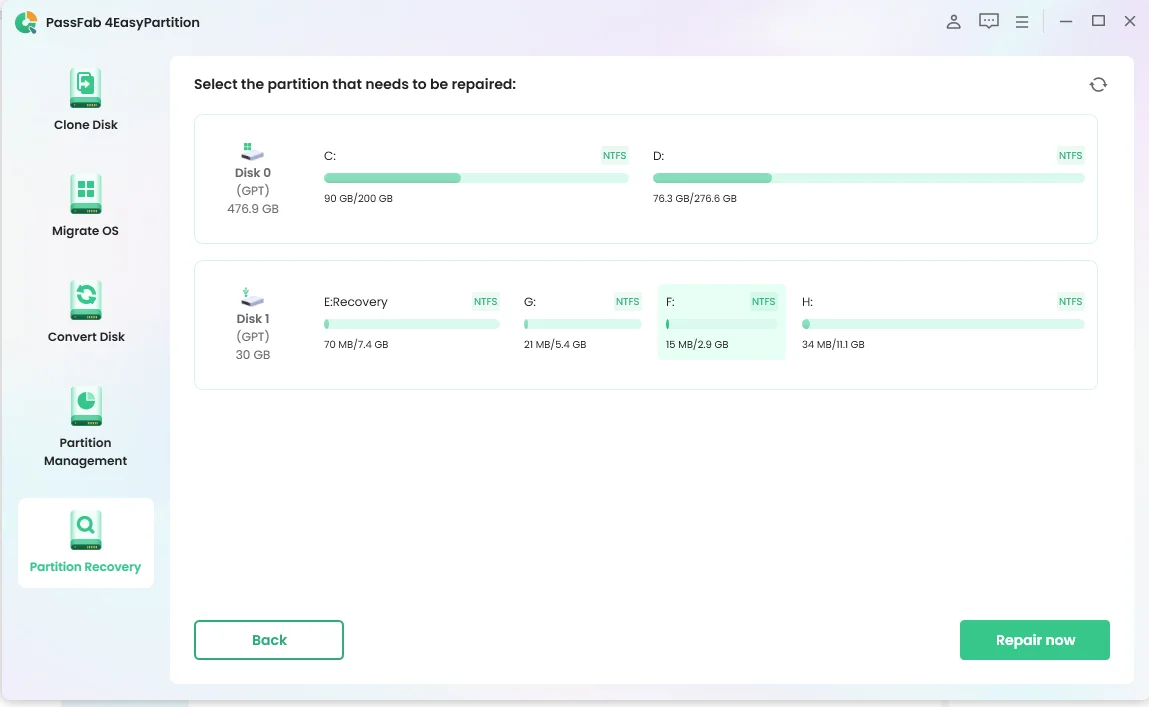 Image of the second step of using PassFab 4EasyPartition