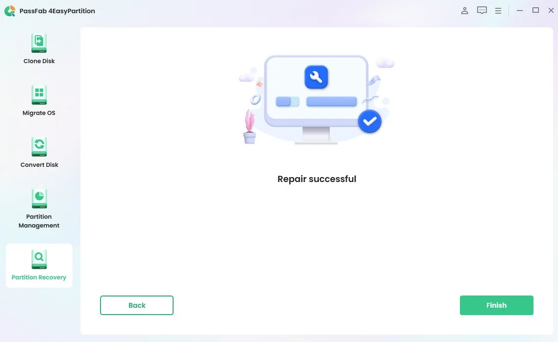 reparar partición - éxito