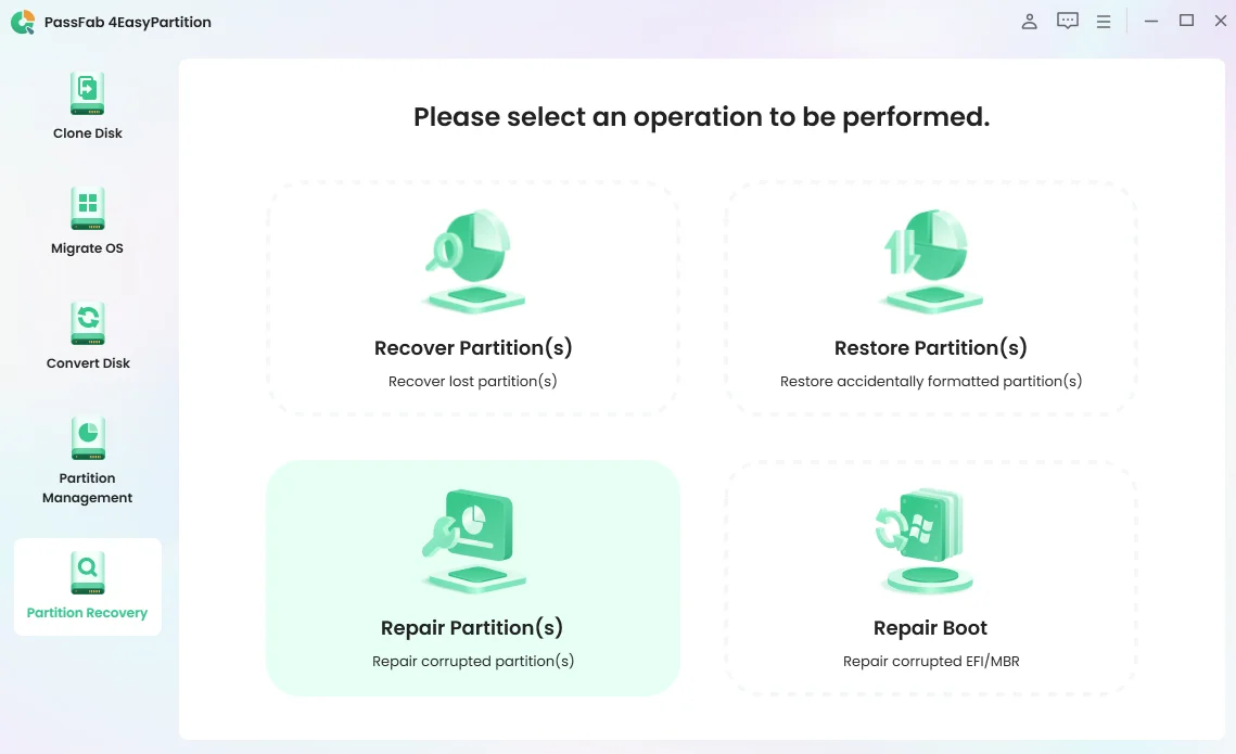 Image of the first step of using PassFab 4EasyPartition
