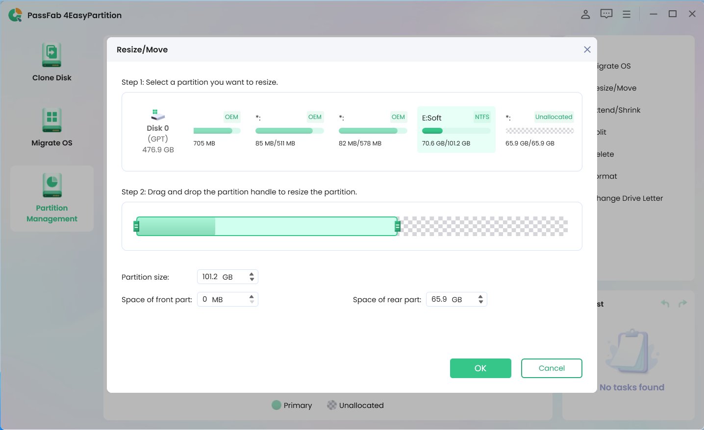 在 Windows 10 中合併分割區而不丟失數據 PassFab 4EasyPartition
