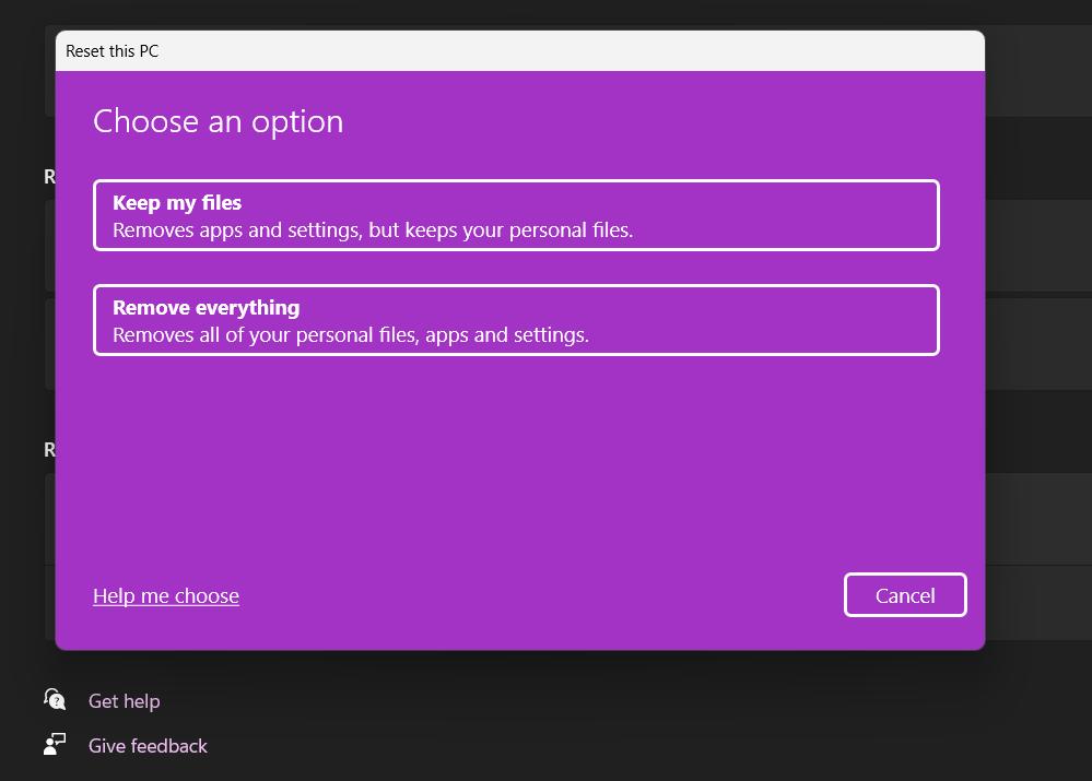 open settings system recovery to  fix critical process died windows 11