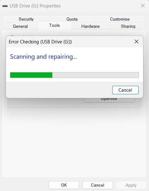 avviare il processo di controllo degli errori per completare la formattazione delle finestre