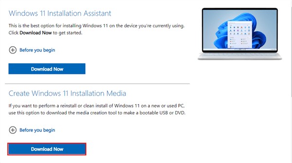 Windows 11 ISO from Microsoft's official website