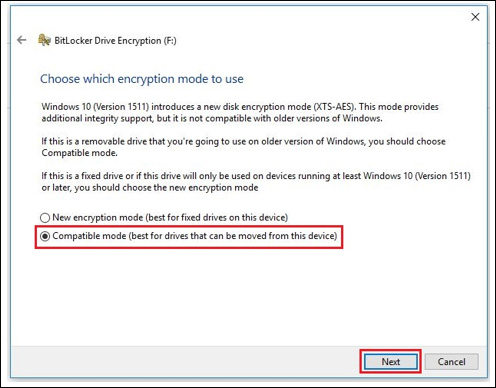 choose encryption mode
