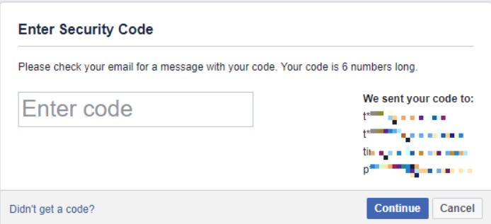 enter security code to recover facebook account