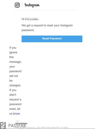 open password reset link in email
