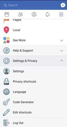 click settings and privacy to change facebook password