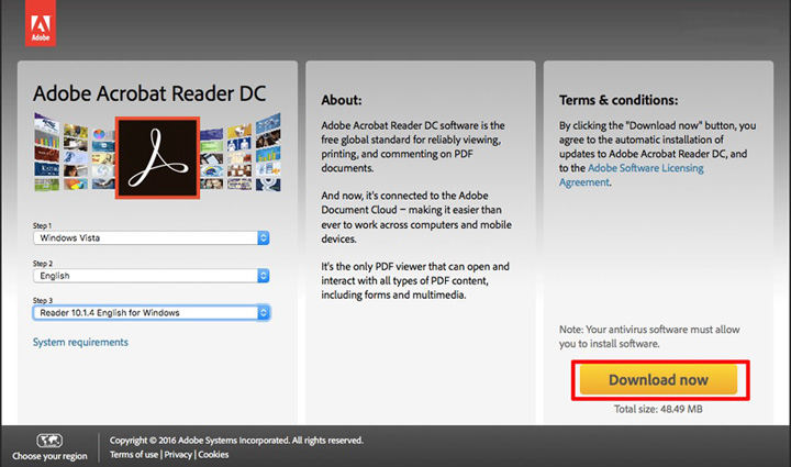 click download now to update adobe reader
