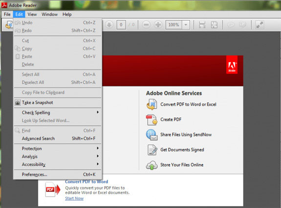 click edit and select preference to disable protected mode