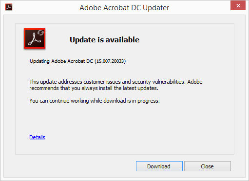 click download to update adobe reader