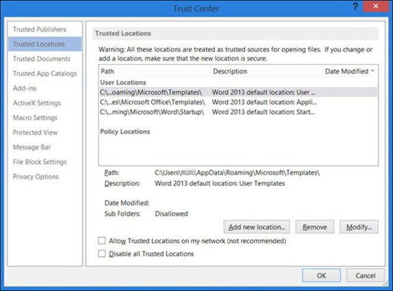 click add new location to add trusted locations