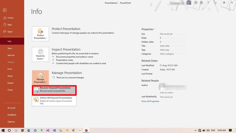 click recover unsaved presentations