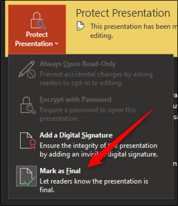 click markas final to unblock powerpoint file