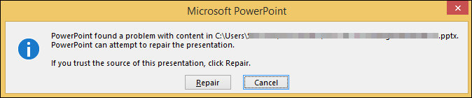powerpoint found a problem with content