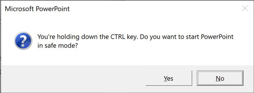 нажмите клавишу ctrl, чтобы открыть PowerPoint в безопасном режиме