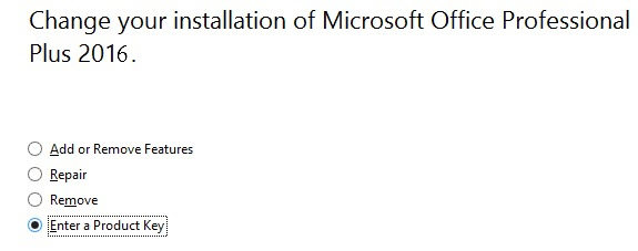 change installation to change product key