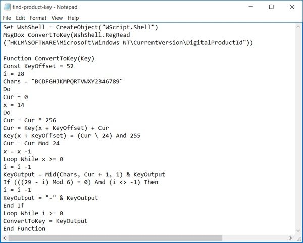 find win 10 enterprise product key with vb script