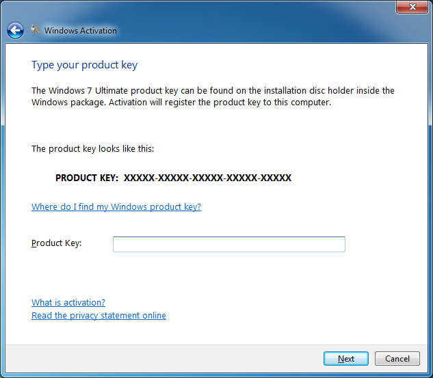 type windows 7 product key