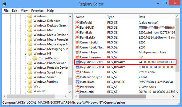 find windows product key regedit