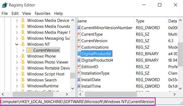 hoe vind ik Windows 10 Product key in registry