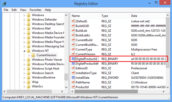 get windows 10 product key from registry