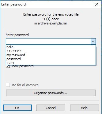 rompere inserire la password per il file crittografato con password nota