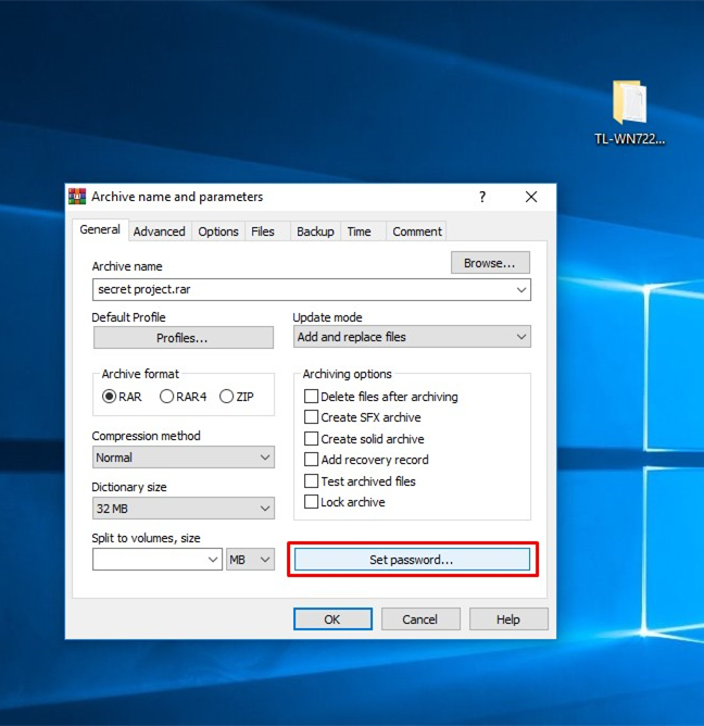 create rar with password