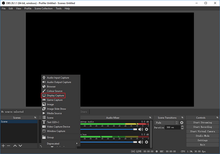 how to screen record on an HP laptop - obs display capture