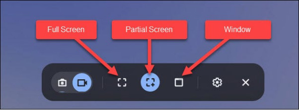 screen record Chromebook - select recording mode