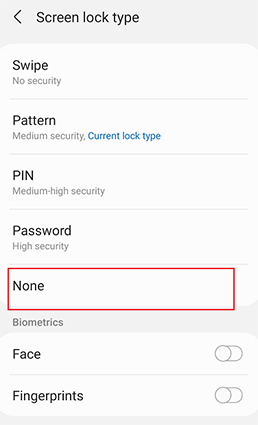 choose screen lock types