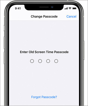 click forgot password to change screen time passcode