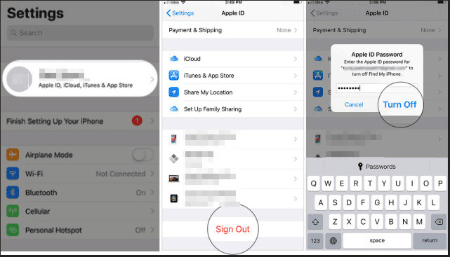 sign out apple id to disable screen time passcode