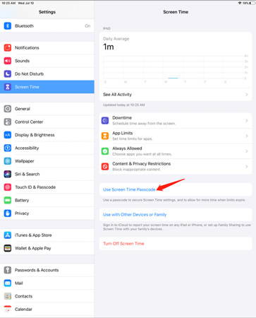 use screen time passcode