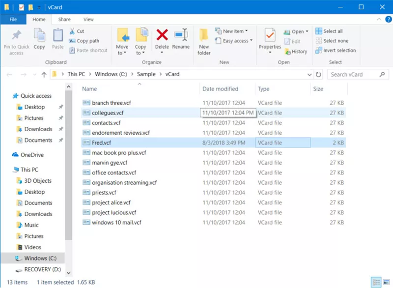 accedi al file vcard convertito e importalo