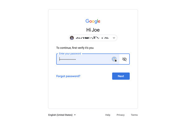 enter google password to confirm